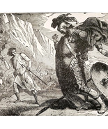 1922 David Kills The Giant Goliath Of Gath Wood Engraving Bible Story Vt... - $39.99