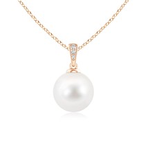 ANGARA 10mm Solitaire Freshwater Pearl Pendant with Diamonds in 14K Solid Gold - £261.88 GBP