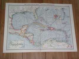 1908 ANTIQUE MAP OF CARIBBEAN WEST INDIES INDUSTRY TRANSPORTATION SHIP R... - $37.75