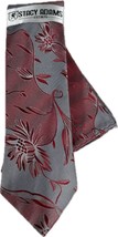 Stacy Adams Men&#39;s Tie Hanky Set Red Charcoal Gray Silver Floral 3.25&quot; Wide - £17.68 GBP