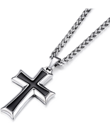 HZMAN Mens Stainless Steel Cross Pendant Necklace with Wheat Chain - £15.80 GBP