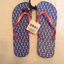 Size 9/10 Flip flops shoes thongs sandals sail anchors blue New - $7.99