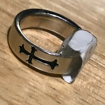 Estate Brushed Silvertone with Black Enamel Cross Band Ring Size 7 -  just under - £9.02 GBP