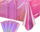 4 Pack Iridescent Pink Plastic Tablecloths, Shiny Disposable Laser Recta... - $22.99