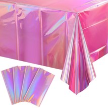 4 Pack Iridescent Pink Plastic Tablecloths, Shiny Disposable Laser Recta... - $22.99
