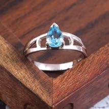 Topacio Azul Suizo Anillo Topacio Azul Anillo Solitario 5x7 MM Pera Banda - £27.82 GBP