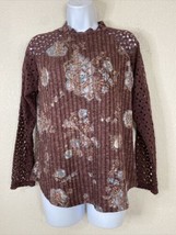 Maurices Womens Size L Maroon Floral Knit Blouse Long Crochet Sleeve - £5.89 GBP