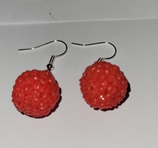 Raspberry Earrings Silver Wire Fruit Summer Juicy - £6.68 GBP