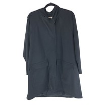 Eileen Fisher Womens Jacket Zip Snap Button Hooded Pockets Black L Petite - £38.38 GBP