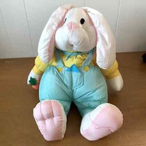 Bunny Rabbit Nylon Plush Stuffed Animal Vintage Overalls Carrot 17 Inch Easter - £18.55 GBP