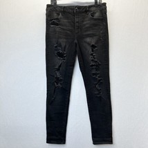 American Eagle Jeans Womens 14 Hi Rise Jegging Stretch Black Denim Distressed - £22.01 GBP