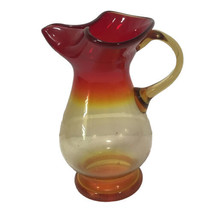 Amberina Pitcher One Handled Two Toned Tall 8’ Glass Red &amp; Yellow - £11.69 GBP