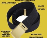 MILITARY ARMY NAVY ROTC BLACK WEB BELT GOLD BUCKLE ADJUSTABLE 19&quot; - 60&quot; ... - $12.95