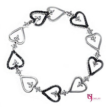 Women&#39;s Ladies Heart Link Bracelet 1.84 TCW Black Diamond 14k White Gold - $3,464.10