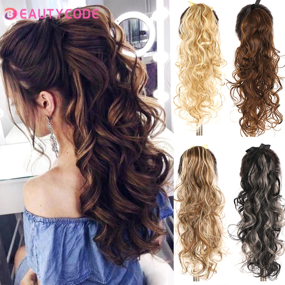 Long Corn wavy Puff Ponytail Synthetic Wrap Hair Extension Clip in Pony Tail - £13.51 GBP
