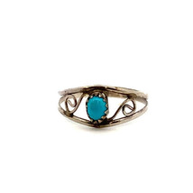 Vintage Signed Sterling Southwest Oval Turquoise Scroll Swirl Band Ring ... - $38.61