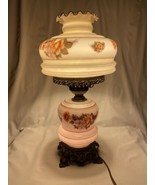 Vintage Glass Hurricane Double Collar Lamp &amp; Night Light Hand Painted Fl... - $156.39 CAD