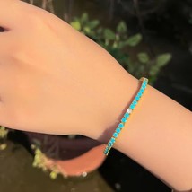 Lab Created Blue Turquoise 14K Yellow Gold Plated Tennis 3 MM Bracelets 7.5&quot; - $148.08