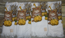 4 Vintage Fall Autumn Harvest Wheat Flour Pumpkins Squash Kitchen Towels 15x25 - £11.76 GBP