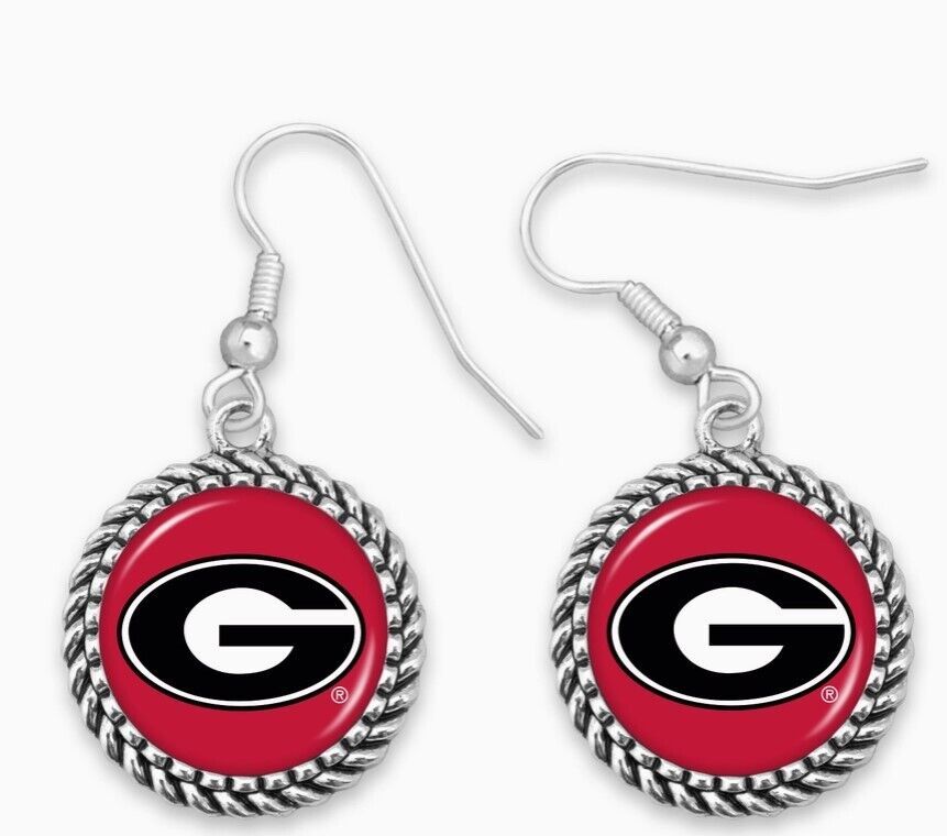 57438 Georgia Bulldogs Silver Olivia Charm Silver Earrings Jewelry Gift UGA