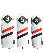 Majek Retro Golf Headcovers White Red and Black Vintage Leather Style 3 ... - £27.21 GBP