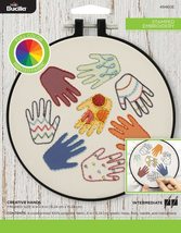 Bucilla Full-Color 6&quot; Stamped Embroidery Kit, Creative Hands, Includes 4... - $17.95