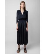 Zadig &amp; Voltaire Ryoko Satin Midi Dress In Encre Navy $698, Sz L,  NEW! - $174.31 CAD