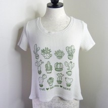 Paper Crane Women&#39;s Juniors XS  &quot;Love Grows Here&quot; Cactus Waffle Knit Stretch Top - $5.00