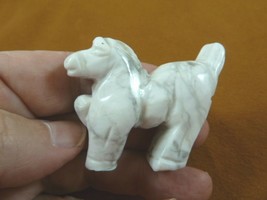 (Y-HOR-P-714) white Prancing WILD HORSE GEMSTONE stone carving figurine horses - £14.01 GBP