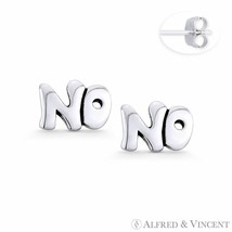 &quot;NO&quot; Written Word Script Statement Earring Oxidized .925 Sterling Silver Studs - £13.01 GBP