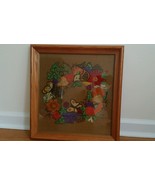 Vintage Hand Embroidered Crewel Needlepoint bird flowers wreath wood Fra... - $608.05 MXN