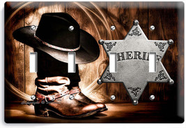 Country Cowboy Boots Hat Lasso Sheriff Star 4 Gang Light Switch Plate Room Decor - £23.97 GBP