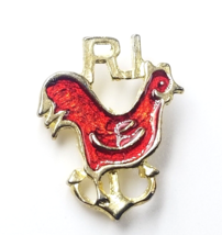 VTG Rhode Island RI Red Rooster &amp; Anchor Gold Tone Enamel Lapel Pin Souvnenir - $12.99