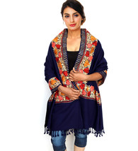 Women Aari Kashmir Stole Multi Color Flower Embroidered Wool Shawl Cashmere - £62.16 GBP