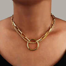 Paper Clip and Crystal Link Layered Chain Necklace Gold - $13.24