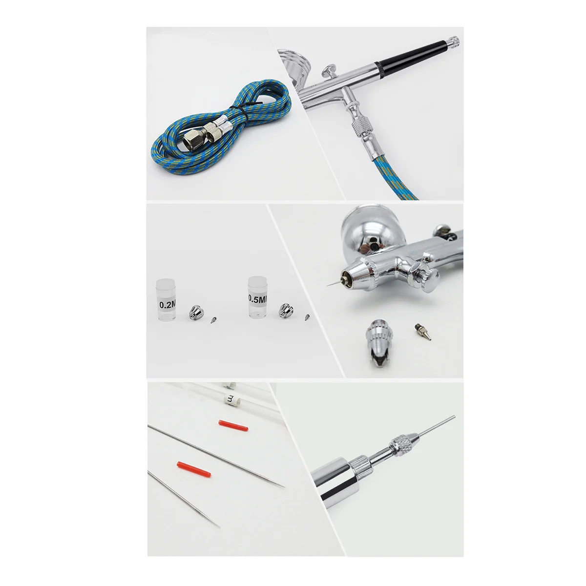 Airbrush Kit Double Action 0.2mm Air 0.5mm Fluid Tips Needles Nozzles an... - £115.18 GBP