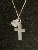LA 925 Sterling Silver “Believe”Cross Pendant Box 16” Chain Necklace - $374.35 MXN