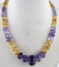 Natural Multi Amethyst Citrine Carved Melon Beads 325 Cts Gemstone Necklace - £261.98 GBP