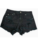 american eagle outfitters AEO stretch ripped cut off black denim shorts ... - $43.04 CAD
