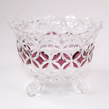 Vintage 3 Footed Etched Diamond Design Heavy Fused Colored Glass Bowl Ca... - $9.75