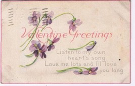 Greeting Postcard Valentine&#39;s Day Heart&#39;s Song Love Lots Long 1917 - $2.19