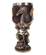 Ebros Maroon And Gold Medieval Dragon Wyvern Holding Egg Wine Goblet Cha... - $41.79 CAD