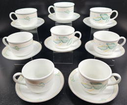 (8) Lenox Dancing Lilies Cups Saucers Set Vintage Floral Casual Images Japan Lot - £92.48 GBP