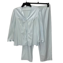 Vintage Vanity Fair Pajama Set Baby Blue Size L Nylon Fleece Floral Long... - £23.40 GBP