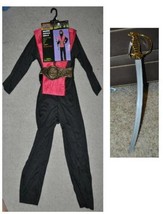 Boys Ninja Halloween Costume Black &amp; Red Jumpsuit, Vest &amp; Sword 5 Pc-size OS - £19.25 GBP