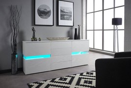 New Stunning High Gloss White LED Light Sideboard Drawers with Remote RR... - £153.33 GBP