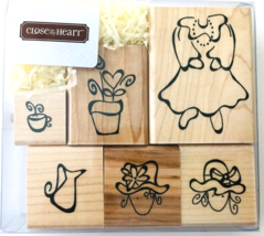 Garden Party 6 Rubber Stamps Hats Flowers Dress Close To My Heart S524 N... - £5.40 GBP
