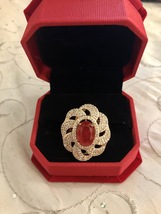 Gold Plated Ruby Doublet Simulated Diamond Accent Fashion Ring Size 6 - £55.00 GBP