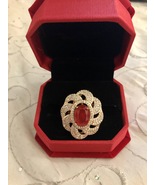 Gold Plated Ruby Doublet Simulated Diamond Accent Fashion Ring Size 6 - £55.01 GBP