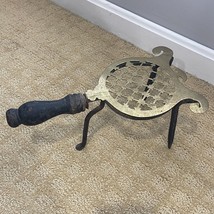 Antique 18th Century English Hand Cut Brass Lattice &amp; Iron Wood Handle T... - $82.29 CAD